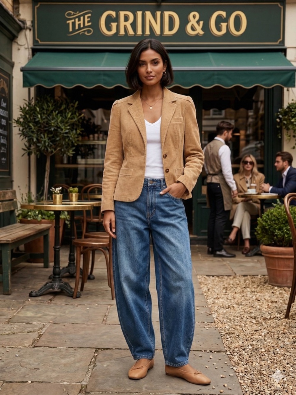 Petite Street Women's Corduroy Tan Classic Business Career Minimalist Blazer